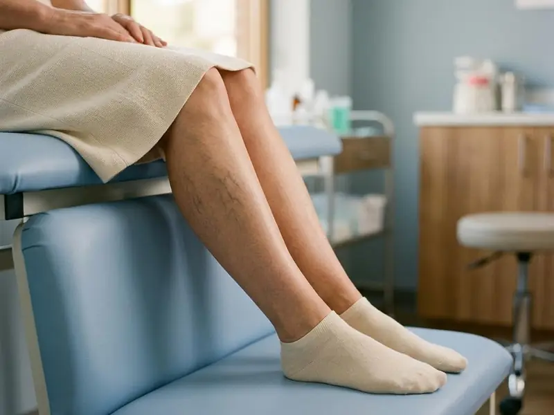 Illustrative image of superficial veins on the lower leg in a clinical setting